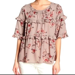Pleione Floral Blouse Ruffles size L